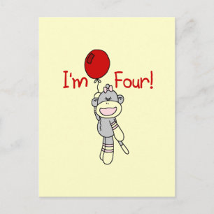 Sock monkey 4e födelsedagen Tshirts och gåvor Vykort
