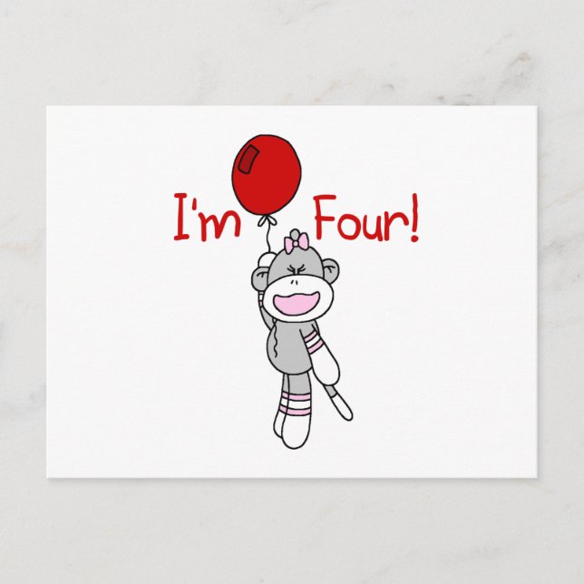 Sock monkey 4e födelsedagen Tshirts och gåvor Vykort (Framsida)