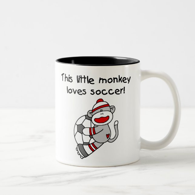 Sock monkey älskar fotboll Två-Tonad mugg (Höger)