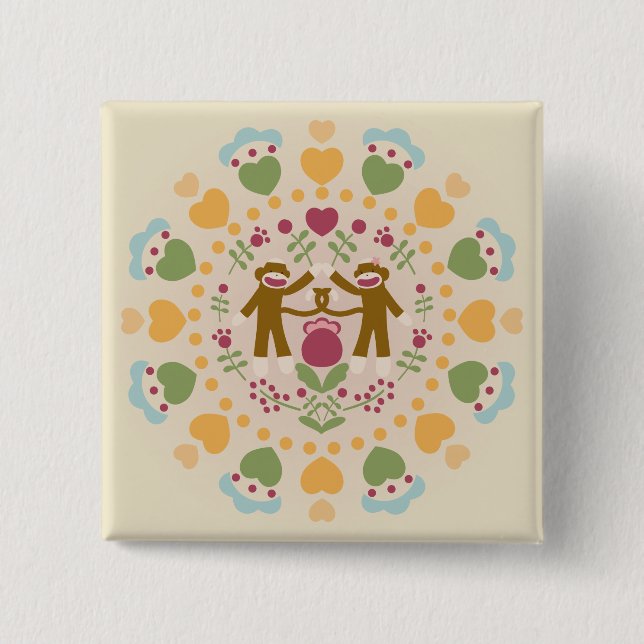 Sock monkey Älskare i folkgarden Knapp (Framsida)