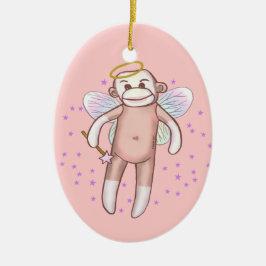 Sock monkey Angel Oval Ornament