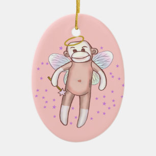 Sock monkey Angel Oval Ornament