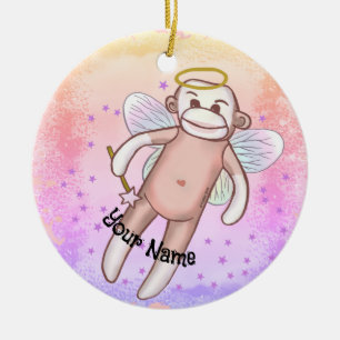 Sock monkey Angel Oval Ornament