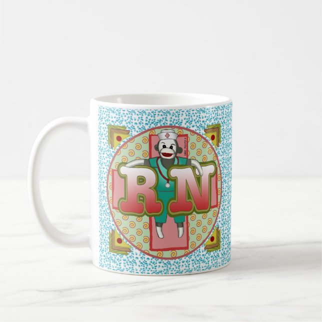 Sock monkey anpassningsbar RN Nurse Mugg (Vänster)