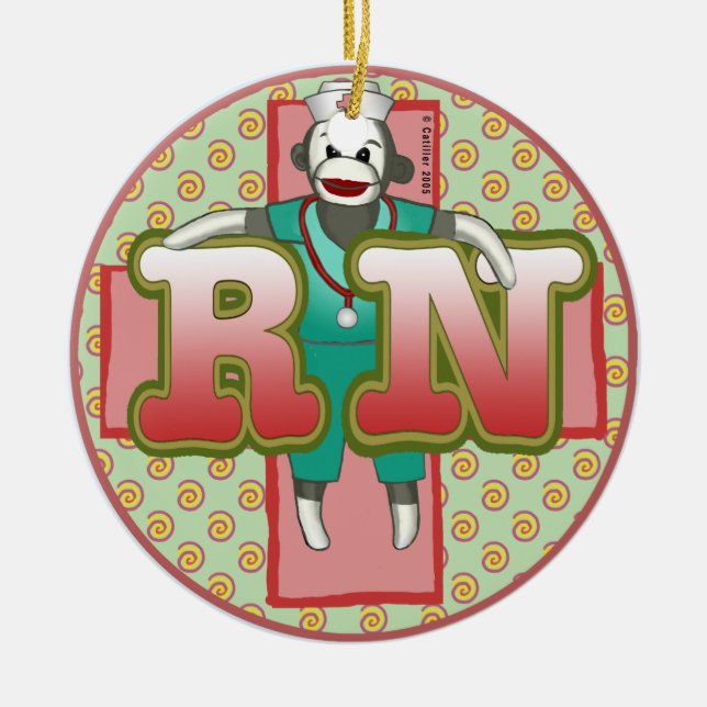Sock monkey anpassningsbar RN Nurse ornament (Framsidan)