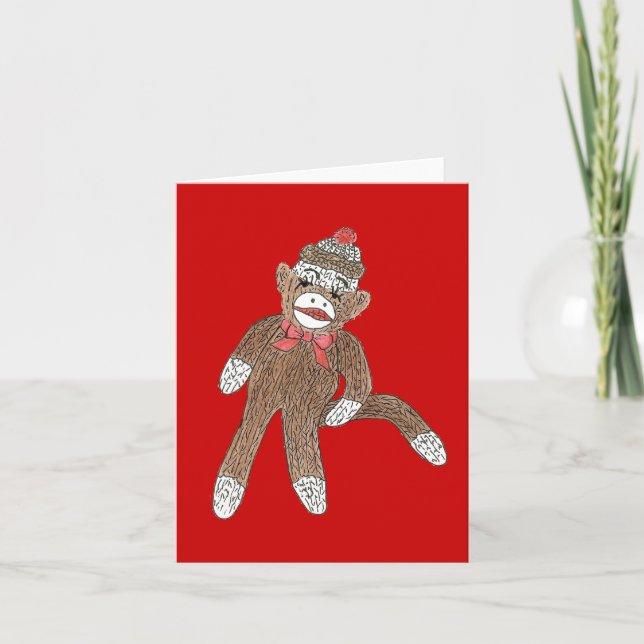 Sock monkey-anteckningskort tack kort (Framsida)