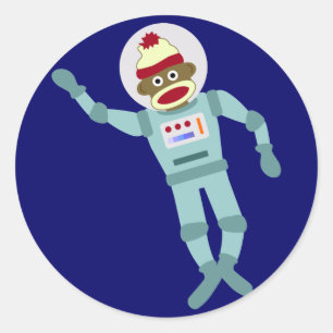 Sock monkey Astronaut Runt Klistermärke