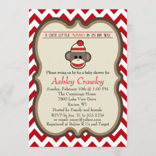 Sock monkey Baby Shower inbjudan - anpassa
