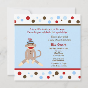 Sock monkey Baby Shower-inbjudningar pojke Inbjudningar