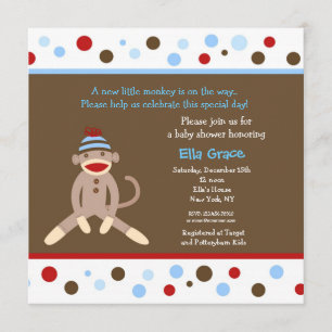 Sock monkey Baby Shower-inbjudningar pojke Inbjudningar