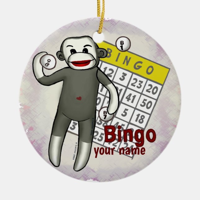 Sock monkey Bingo-prydnadsföremål Julgransprydnad Keramik (Framsidan)