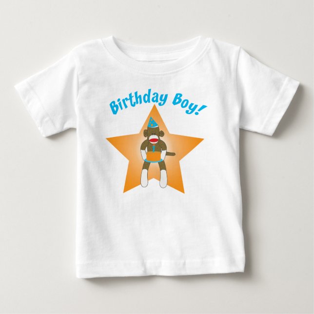 Sock monkey Birthday Boy Tee Shirt (Framsida)