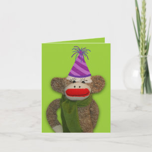 sock monkey Birthday Hat Kort