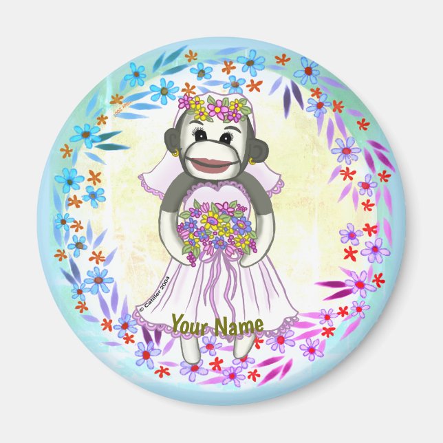 Sock monkey Bride bröllop magnet (Framsidan)