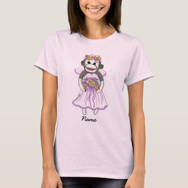 Sock monkey Bride bröllop T-Shirt (Framsida)