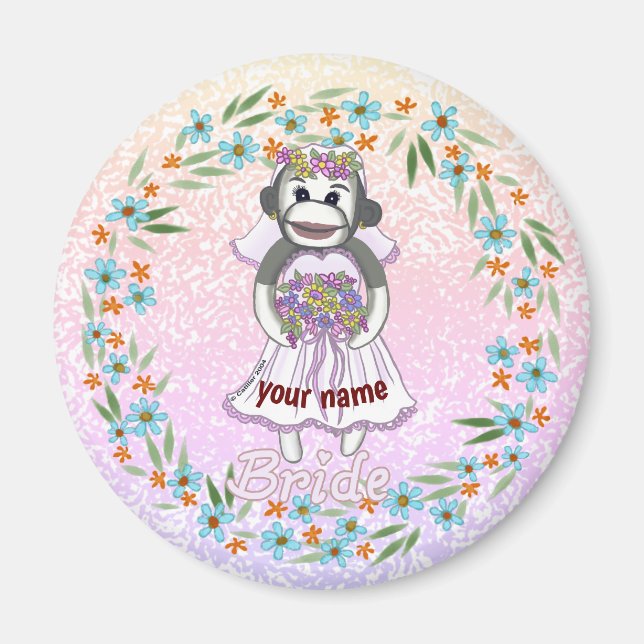 Sock monkey Bride-eget namn Magnet (Framsidan)