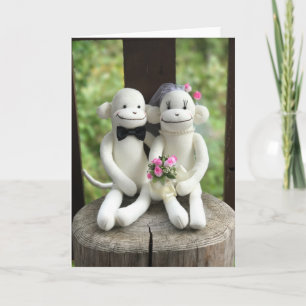 Sock monkey Bröllop (Rosa)-hälsningskort Kort