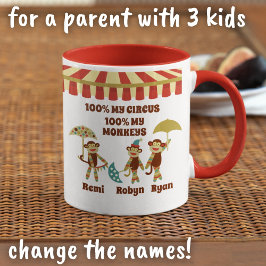 Sock monkey Circus 3 Kids Namn Parent Gift Mugg