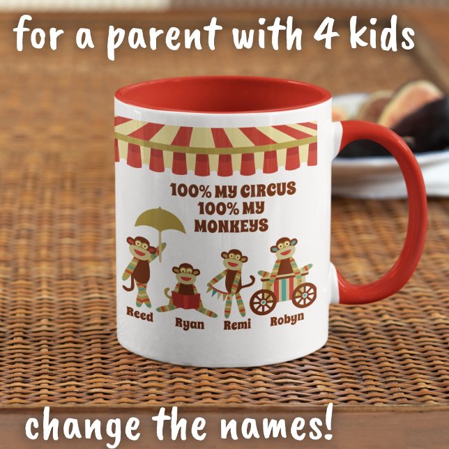 Sock monkey Circus 4 Kids Namn Parent Gift Mugg (Skapare uppladdad)