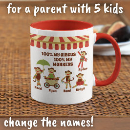 Sock monkey Circus 5 Kids Namn Parent Gift Mugg
