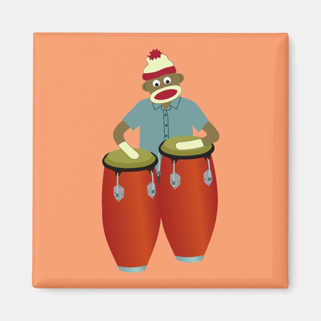 Sock monkey Conga Drums Magnet (Framsidan)