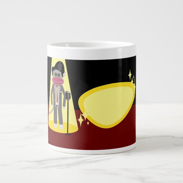 Sock monkey Crooner Deluxe Retro Tecknad Art Jumbo Mugg (Framsidan)