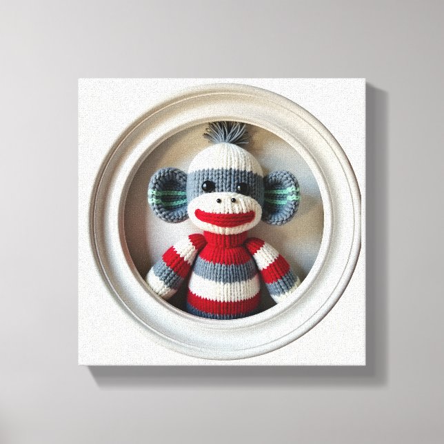  Sock monkey-delight med stripe Canvastryck (Framsida)