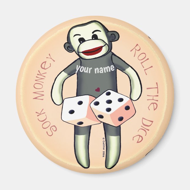 Sock monkey Dice Magnet (Framsidan)