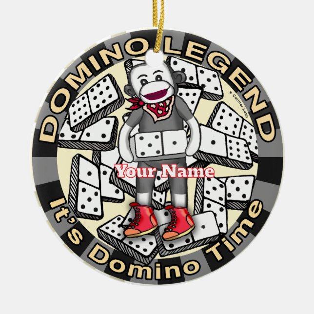 Sock Monkey Domino legend Julgransprydnad Keramik (Framsidan)