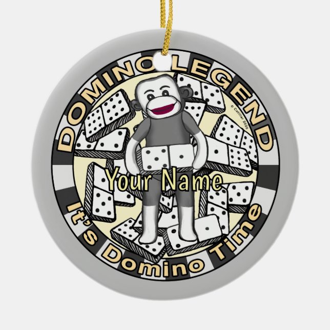 Sock Monkey Domino Legend-ornament Julgransprydnad Keramik (Framsidan)