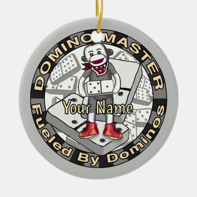 Sock Monkey Domino Master-ornament Julgransprydnad Keramik (Framsidan)