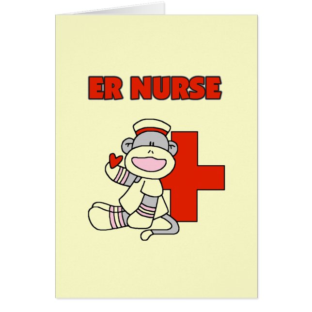Sock monkey ER Nurse T-shirts och presenter Hälsningskort (Framsidan)