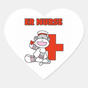 Sock monkey ER Nurse T-shirts och presenter Hjärtformat Klistermärke