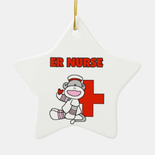 Sock monkey ER Nurse T-shirts och presenter Julgransprydnad Keramik