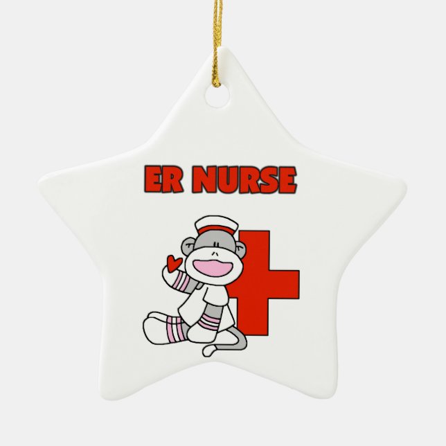 Sock monkey ER Nurse T-shirts och presenter Julgransprydnad Keramik (Framsidan)