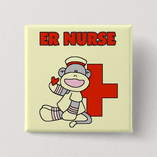 Sock monkey ER Nurse T-shirts och presenter Knapp (Framsida)