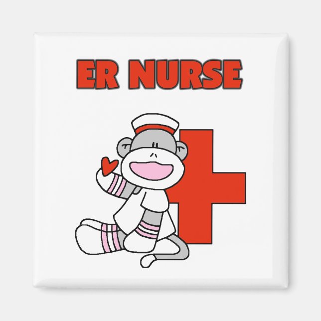 Sock monkey ER Nurse T-shirts och presenter Magnet (Framsidan)