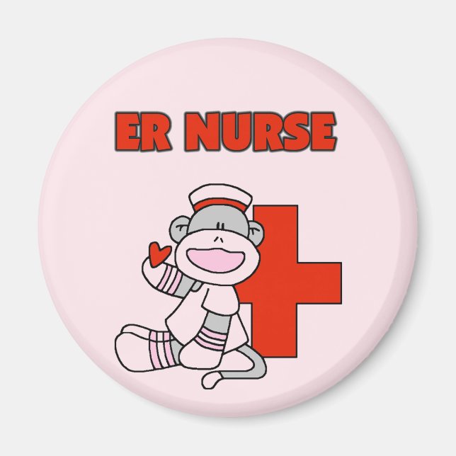 Sock monkey ER Nurse T-shirts och presenter Magnet (Framsidan)