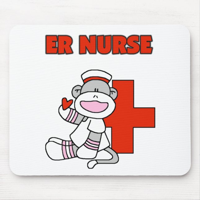 Sock monkey ER Nurse T-shirts och presenter Musmatta (Framsidan)