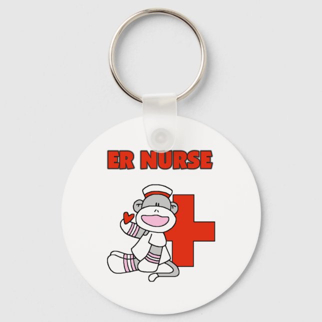 Sock monkey ER Nurse T-shirts och presenter Nyckelring (Framsida)