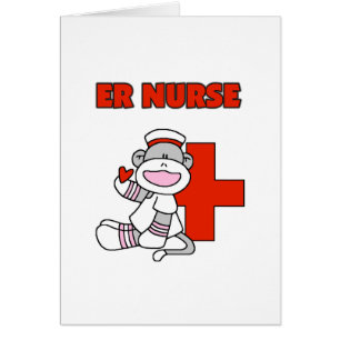 Sock monkey ER Nurse T-shirts och presenter OBS Kort