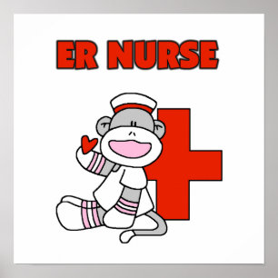 Sock monkey ER Nurse T-shirts och presenter Poster