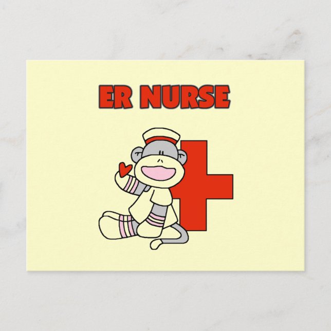 Sock monkey ER Nurse T-shirts och presenter Vykort (Framsida)