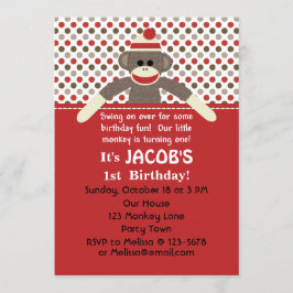 Sock monkey Födelsedagsfest inbjudan - anpassa