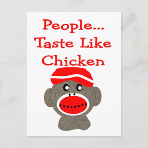 sock monkey "FOLK TASTE LIKE CHICKEN" Vykort