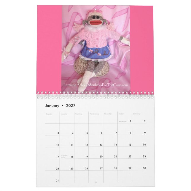 Sock monkey för botväggkalendern kalender (Jan 2027)