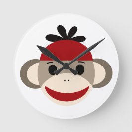 Sock monkey för boy Clock Rund Klocka