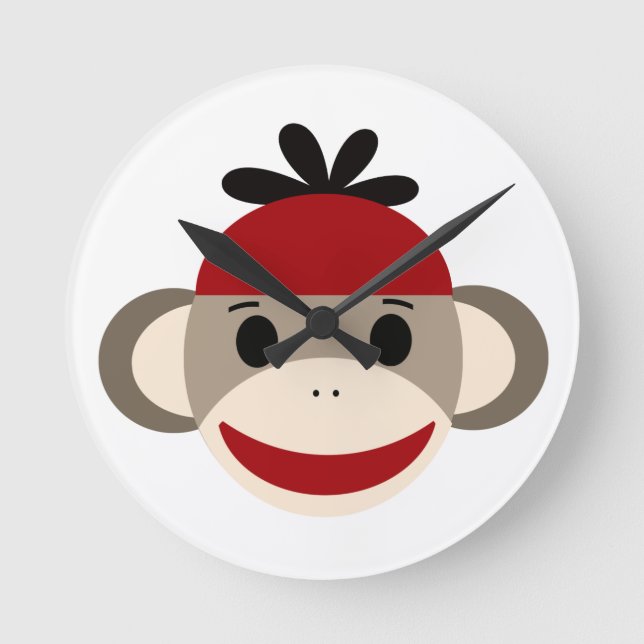 Sock monkey för boy Clock Rund Klocka (Framsida)