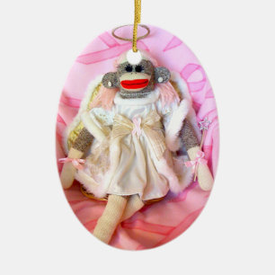 Sock monkey för den ovala prydnaden för botänge julgransprydnad keramik