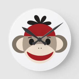 Sock monkey för pojk-klocka rund klocka